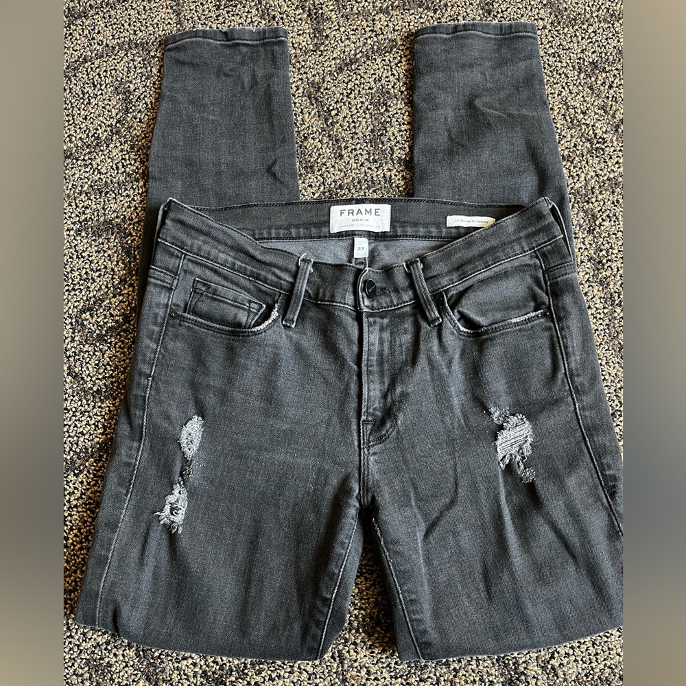 FRAME DENIM - Le Skinny de Jeanne - distressed black skinny jeans